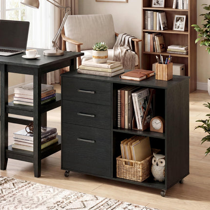 Dreamade 3-Drawer Mobile File Cabinet with Open Storage Shelves