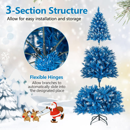 Dreamade Blue Hinged Xmas Tree with Frosted PVC Branch Tips & Warm White LED Lights