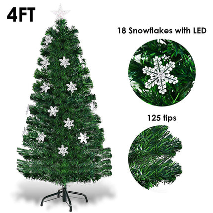 Dreamade 4ft Pre-Lit Fiber Optic Christmas Tree Artificial Xmas Full Tree with Colorful Snowflake LED Lights