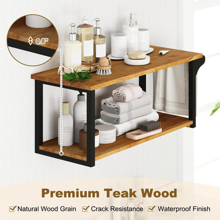 Dreamade Teak Wood Bathroom Floating Wall Shelves
