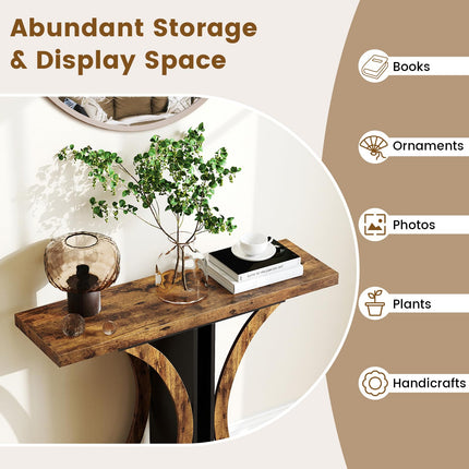 Dreamade 40" Narrow Console Table | T-Shaped Entryway Table with Open Storage Shelve