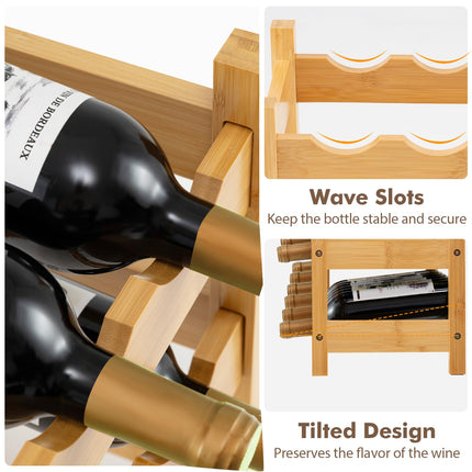 Dreamade Bamboo Wine Rack, 3 Tier 18 Bottle Wine Storage Cabinet Shelf, Small Wine Rack Bottle Organizer Freestanding Counter