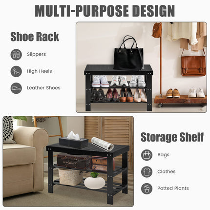 Dreamade Entryway Shoe Bench, Bamboo Shoe Shelf Organizer Holds up to 6 Pairs