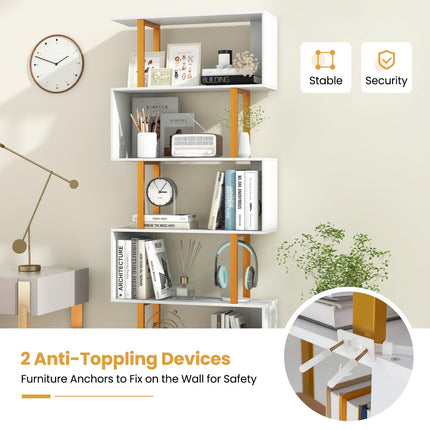 Dreamade 6-Tier Modern S-Shaped Bookshelf with Anti-Tipping Kits