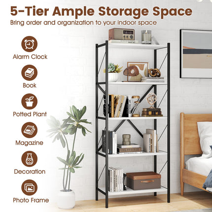 Dreamade 5-Tier Tall Industrial Bookcase with Heavy-Duty Metal Frame (1/2)