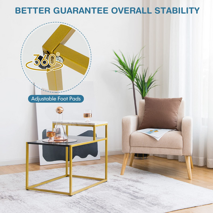Dreamade End Table, Nightstand w/Storage Shelf, 2-Tier Side Table w/Metal Frame