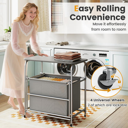 Dreamade Laundry Sorter with Foldable Ironing Board 3 Section Tilt Out Laundry Hamper with Removable Bags
