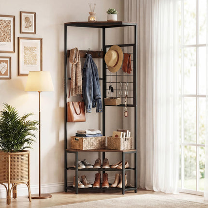 Dreamade Corner Hall Tree with Shoe Bench for Entryway