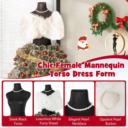 Dreamade 5ft Pre-Lit Dress Form Christmas Tree with Female Mannequin Torso Shawl Necklace