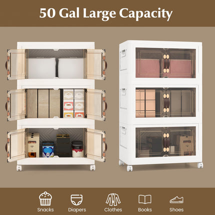 Dreamade 3-Pack Storage Bins with Lids and Wheels, 50 Gal Total Capacity