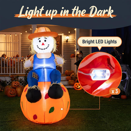 DREAMADE 4 FT Fall Inflatable Decoration Scarecrow Sitting on Pumpkin