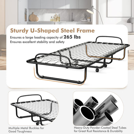 Dreamade Folding Bed with Mattress for Adults, 75" x 31" Cot Size Portable Rollaway Bed with Sturdy Metal Frame