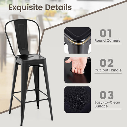 Dreamade Metal Bar Stools Set of 4, 30" High Back Bar Height Chairs w/Footrest & Removable Backrest
