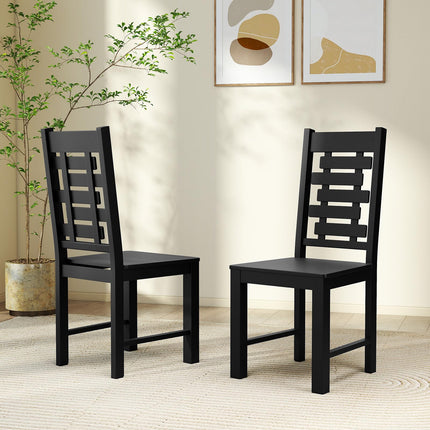 Dreamade Wooden Dining Chairs Set 100% Solid Rubber Wood Kitchen Chair with High & Tilted Backrest