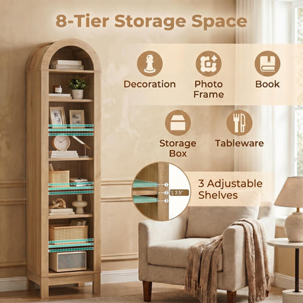 Dreamade 71" Tall 8-Tier Arched Modern Bookshelf with 3 Adjustable Shelves (1/2)