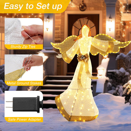 Dreamade 5.2 FT Christmas Lighted Angel, Pre-Lit Winged Holiday Figure Angel with180 Warm White LED Lights