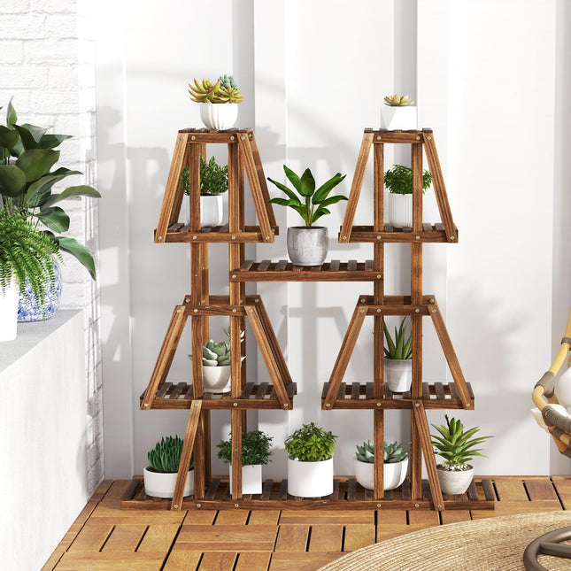 Dreamade Wood Plant Stand, 5-Tier 10 Potted Trapezoid Plant Holder Rack for Multiple Plants