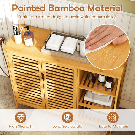 Dreamade Bamboo Bathroom Storage Cabinet 2-Door Storage Organizer with Shelves