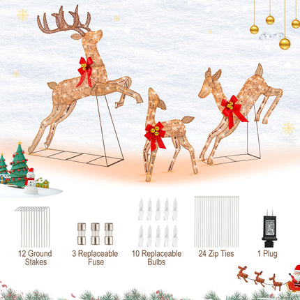 Dreamade 3 Pieces Light up Christmas Reindeers Pre-lit Glittering Reindeer Family Set