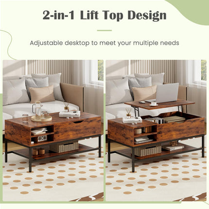 Dreamade Lift Top Coffee Table, Coffee Table with Storage Shelf and Hidden Compartment