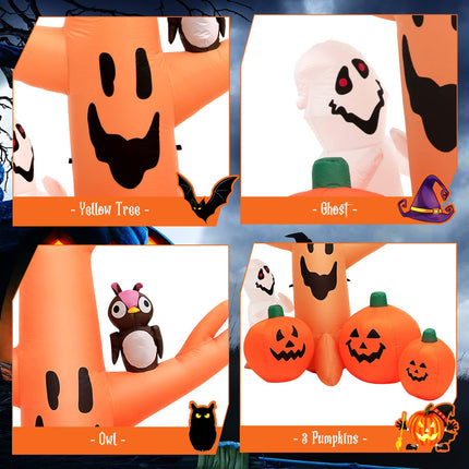 DREAMADE 8FT Halloween Inflatable Tree with Pumpkins Ghost and Owl Figure