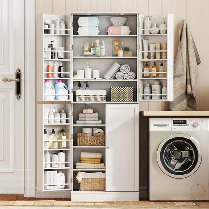 Dreamade Kitchen Pantry Cabinet 65.5" Tall Kitchen Hutch w/8-Tier Storage Cabinet 16-Tier Door Shelves