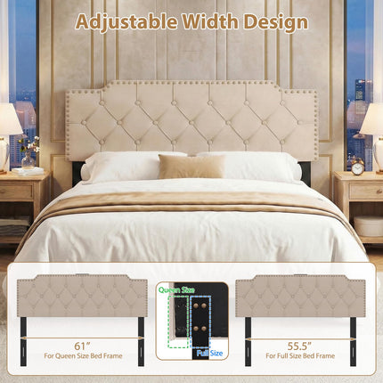 Dreamade Headboard for Queen and Full Size Bed | Rivet Tufted Upholstered Head Board w/ 2 AC Outlets