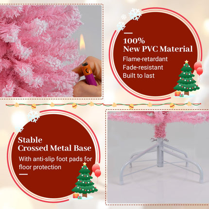 Dreamade 5ft / 6ft Pink Slim Pencil Christmas Tree | Snow Flocked Skinny Xmas Full Tree