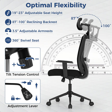 Dreamade Ergonomic Office Chair with 3D Headrest and Reclining Backrest