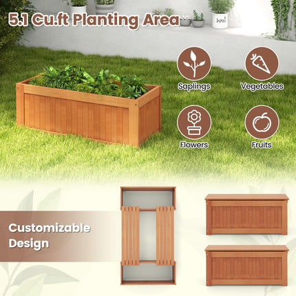 Dreamade 2-in-1 Outdoor Bench, Wood Raised Garden Bed with Open Base, Teak Oil Finish
