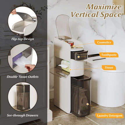 Dreamade 4-Tier Narrow Bathroom Storage Cabinet with Drawers and Tissue Box
