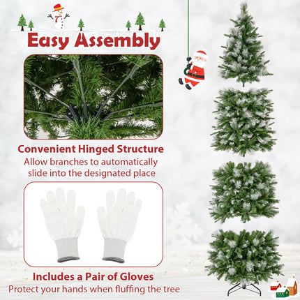 Dreamade 6ft / 7.5ft / 9ft Pre-Lit Pencil Christmas Tree with Flocked Frosted Tips & LED Lights