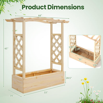 Dreamade Raised Garden Bed with Sided Trellis & Hanging Roof, Wood Planter Box, 44”x14”x45” (L x W x H)