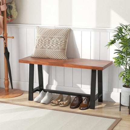 Dreamade 40” Wood Dining Bench, 2 Person Entryway Shoe Bench with Metal Frame, Rectangular End of Bed Bench