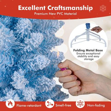 Dreamade 6FT / 7FT Blue Gradient Snow Flocked Christmas Tree with Warm White LED Lights