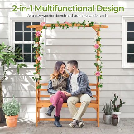 Dreamade Garden Arch Trellis with Bench - 63''W x 79''H Wooden Arbor with 2-Person Outdoor Bench