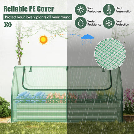 Dreamade Galvanized Steel Raised Garden Bed with Mini Greenhouse, Outdoor Metal Planter Box Kit with Large Roll-up Cover