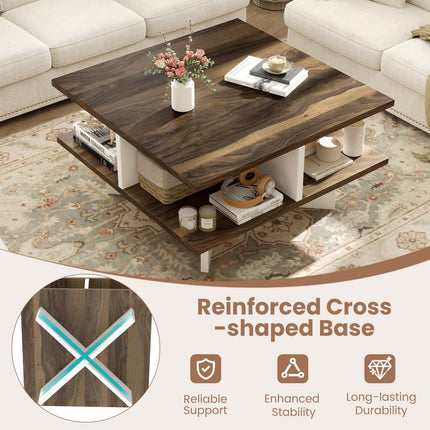 Dreamade Square Coffee Table with Storage for Living Room