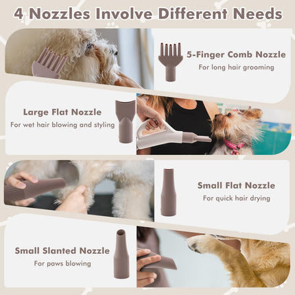 Dreamade Dog Dryer, Dog Hair Dryer with Adjustable Air Speed and Temperature Control, 4 Nozzles, Negative Ion Function