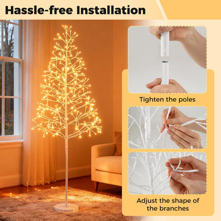 Dreamade LED Birch Tree, 5/6/7 FT Pre-lit Twig Tree with Warm White Light LED Lights, Weighted Base