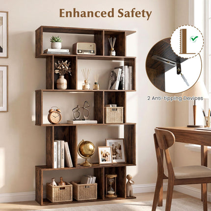 Dreamade Geometric Bookshelf 5-Tier Bookcase with Open Shelves and Closed-back Cubes
