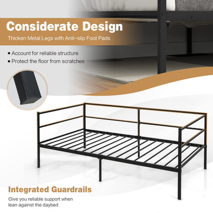 Dreamade Twin Daybed Frame, Metal Sofa Bed w/Heavy-Duty 16 Slats Support, Black