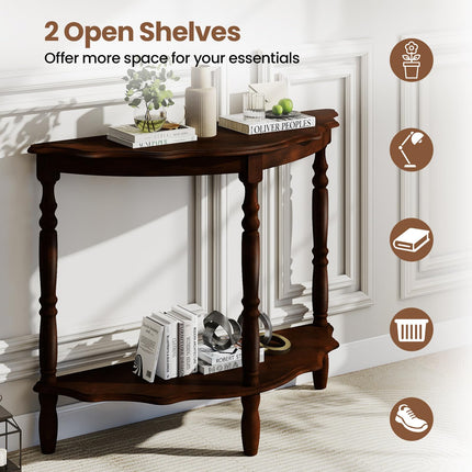 Dreamade 42 Inch Half Moon Console Table with Shelf and Rubber Wood Legs