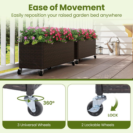 Dreamade 38”x12”x14" Wicker Raised Garden Bed with Wheels