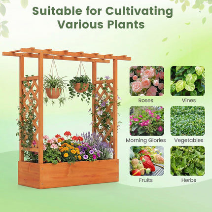 Dreamade Wooden Raised Garden Bed with Trellis & Hanging Roof