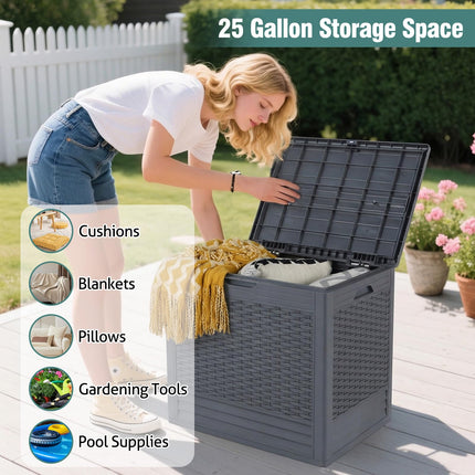 Dreamade 25 Gallon PP Deck Container with Rattan Patterns & Lockable Lid