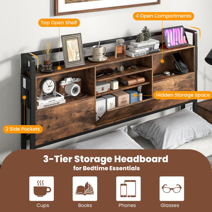 Dreamade Queen/Full Size Bed Frame with Storage Headboard