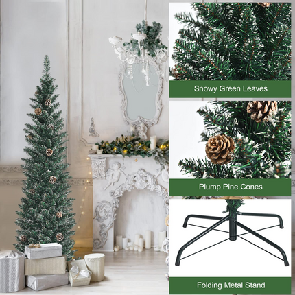 Dreamade Artificial Pencil Christmas Tree, Snow Flocked Slim Xmas Tree - DreamadeUS