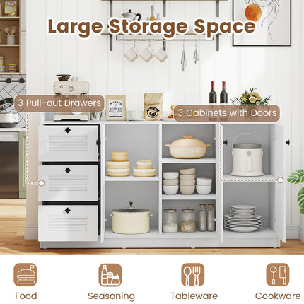 Dreamade 63'' Buffet Cabinet with Storage Modern Sideboard Cabinet with 3 Doors & 3 Pull-Out Drawers