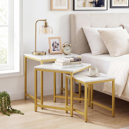 Dreamade Nesting Coffee Table Set of 3 | Faux Marble Coffee Table with Metal Frame